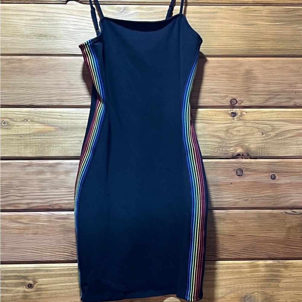 Express Black Mini Dress with Rainbow Stripes